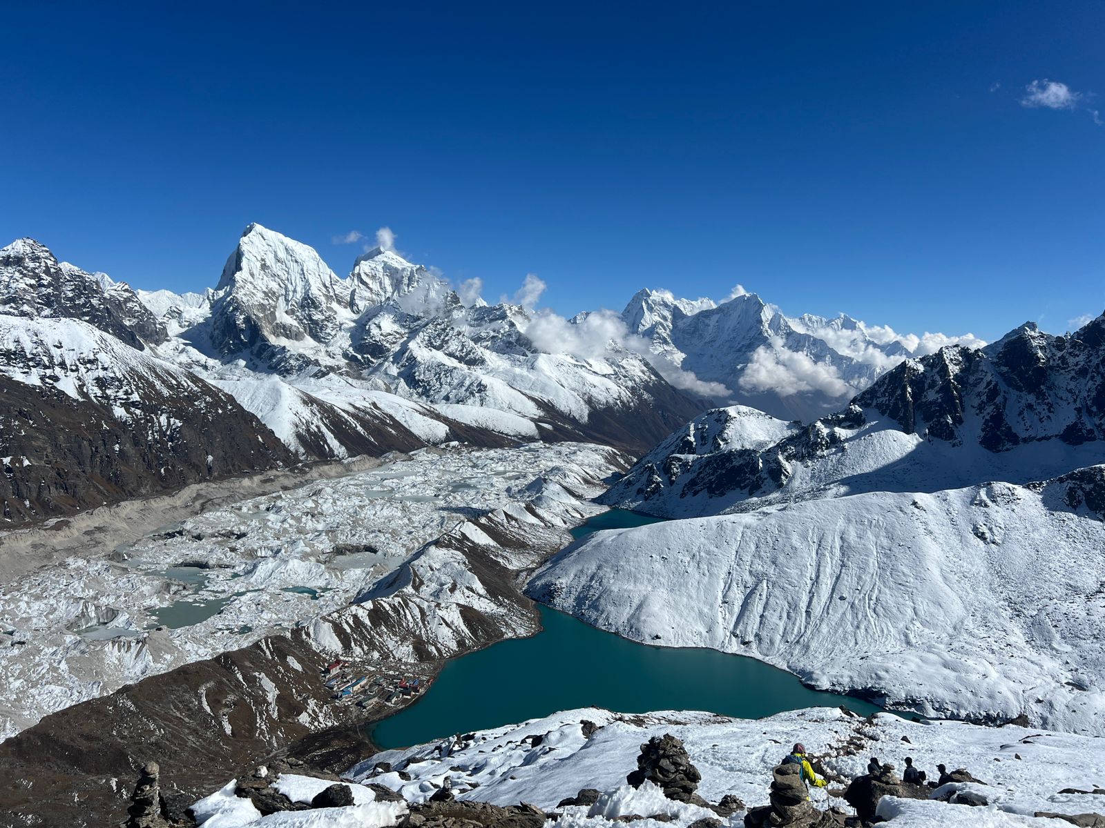 Panoramic view of Gokyo Lakes and glacier from Gokyo Ri summit