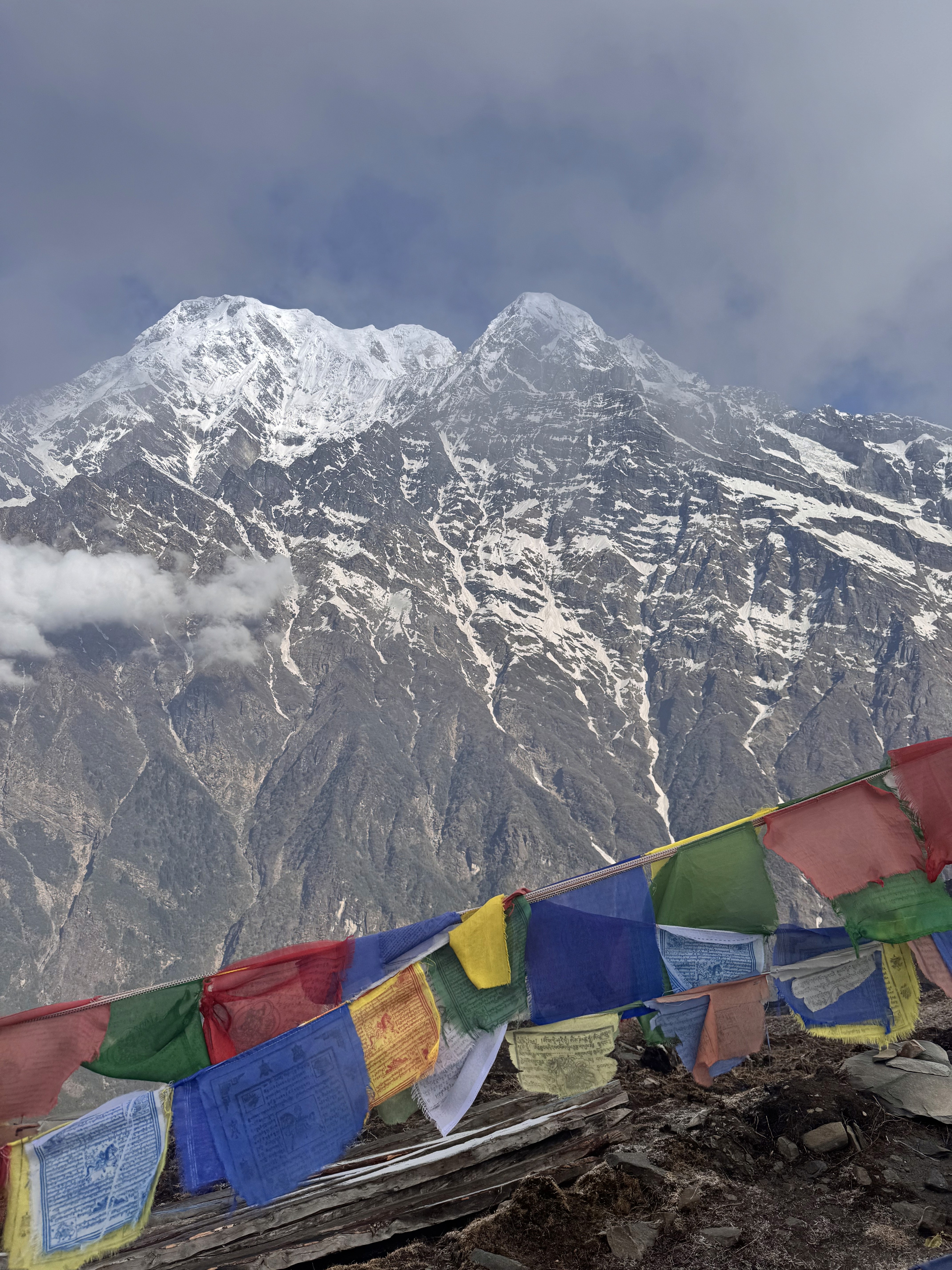 Prayer flags with Annapurna peaks behind